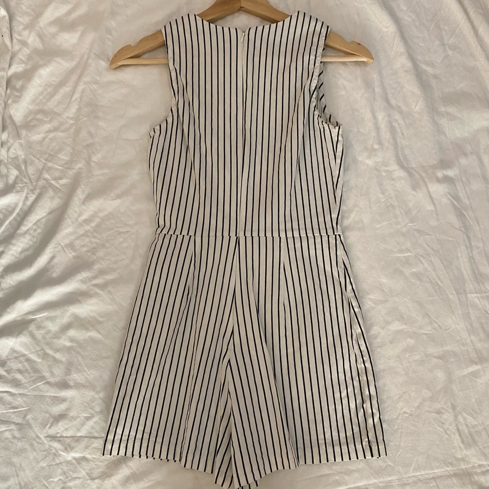Fashion Nova Black and White Striped Jumper with Gold Buttons - Picture 2 of 8